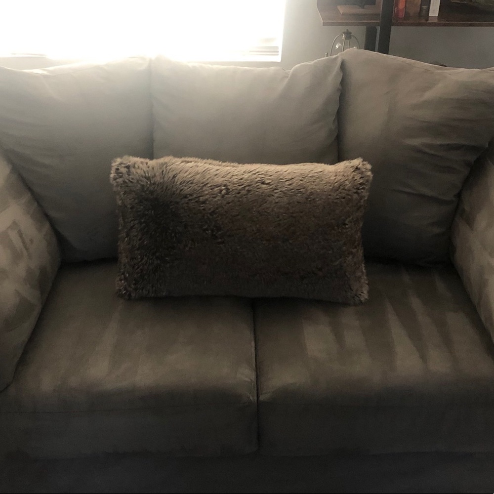 Brown Faux Fur Lumbar / Oblong Throw Pillow